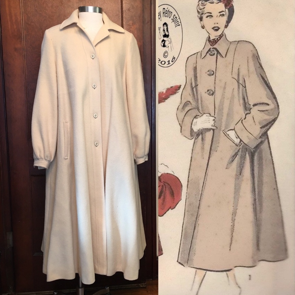 Vintage Madeline 1940s/1950s Ivory Wool Swing Coat